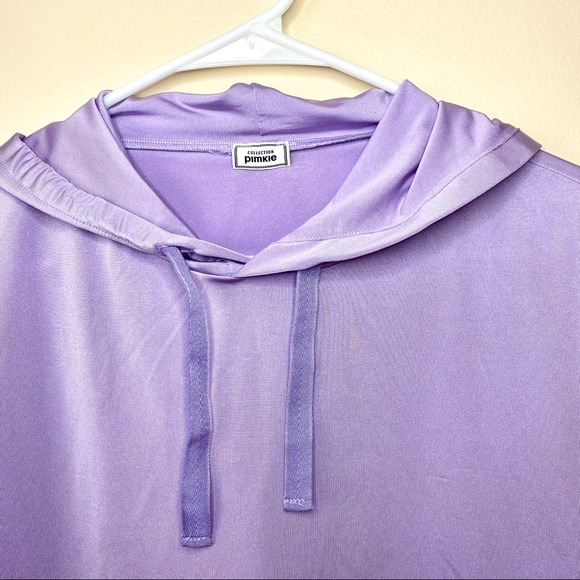 Lavender Oversized Satin Stretch Hoodie, Size S - Picture 3 of 5